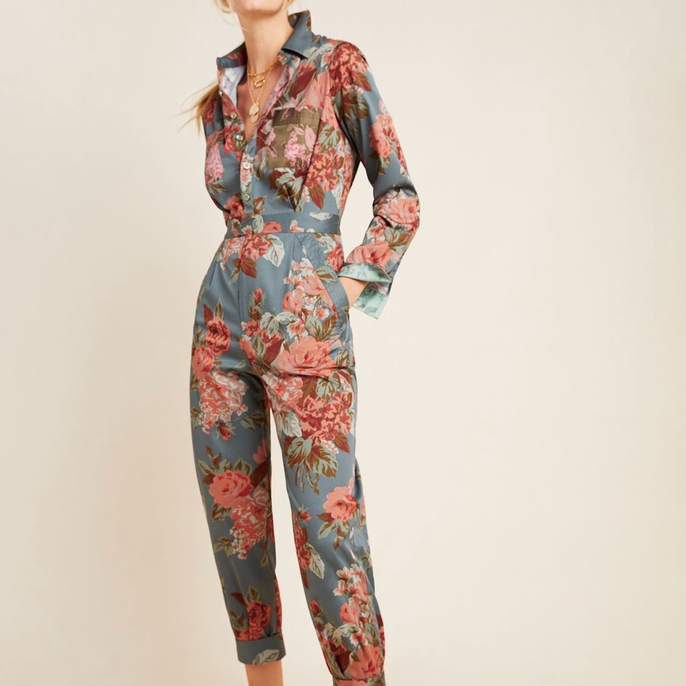 Anthropologie Fiona Utility Floral Jumpsuit 00P